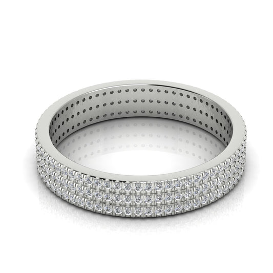Triple Pave Row Gold Lab Diamond Wedding Ring