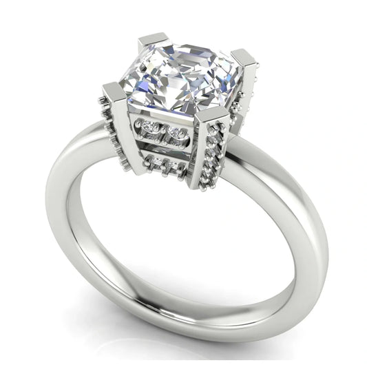Architectural Pave Emerald Cut Lab Diamond Engagement Ring