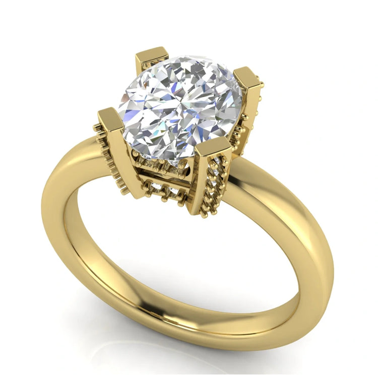Architectural Pave Oval Lab Diamond Engagement Ring