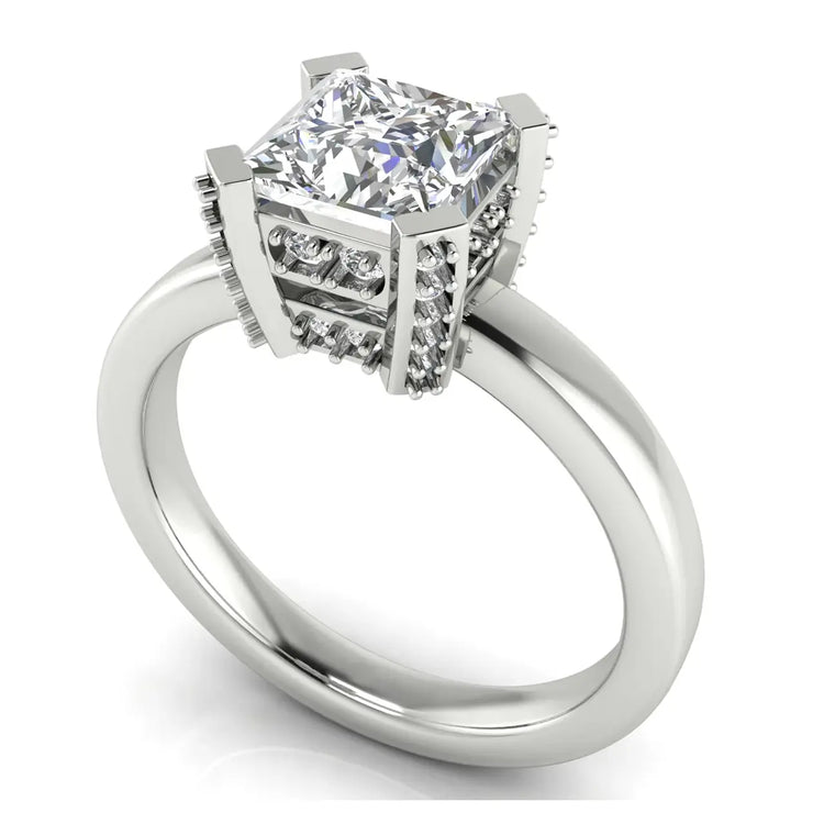 Architectural Pave Princess Cut Lab Diamond Engagement Ring