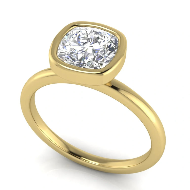 Bezel Cushion Cut Lab Diamond Engagement Ring