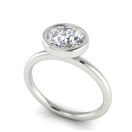 Bezel Round Cut Lab Diamond Engagement Ring