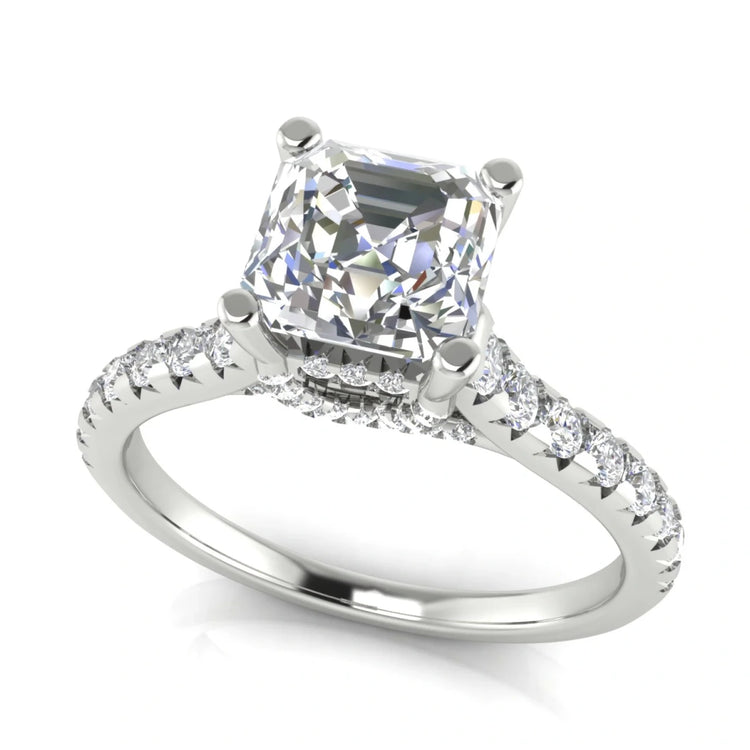 Bridge Pave Emerald Cut Lab Diamond Engagement Ring