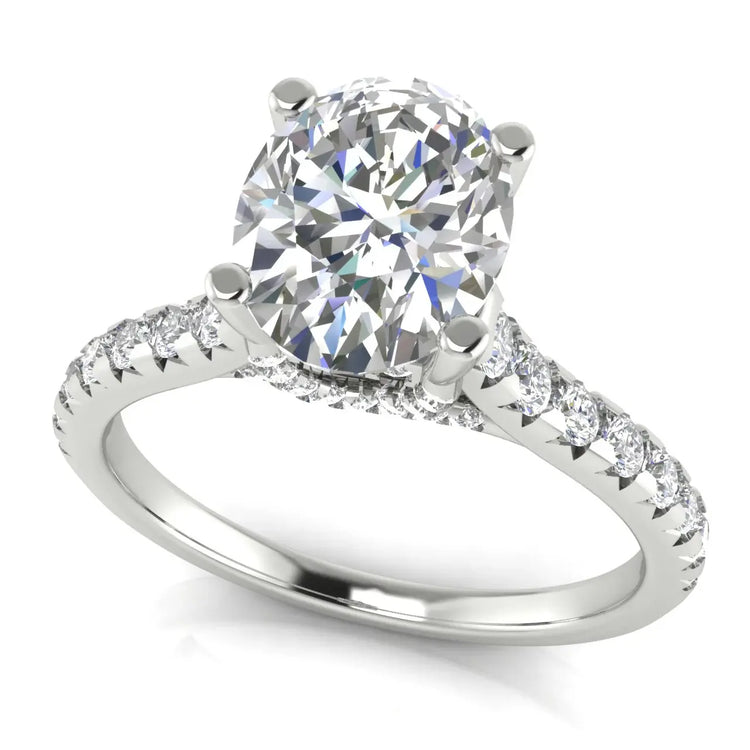 Bridge Pave Oval Cut Lab Diamond Engagement Ring