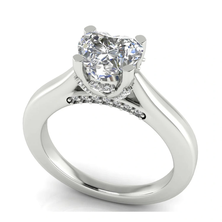 Bridge Paved Heart Shaped Lab Diamond Engagement Ring