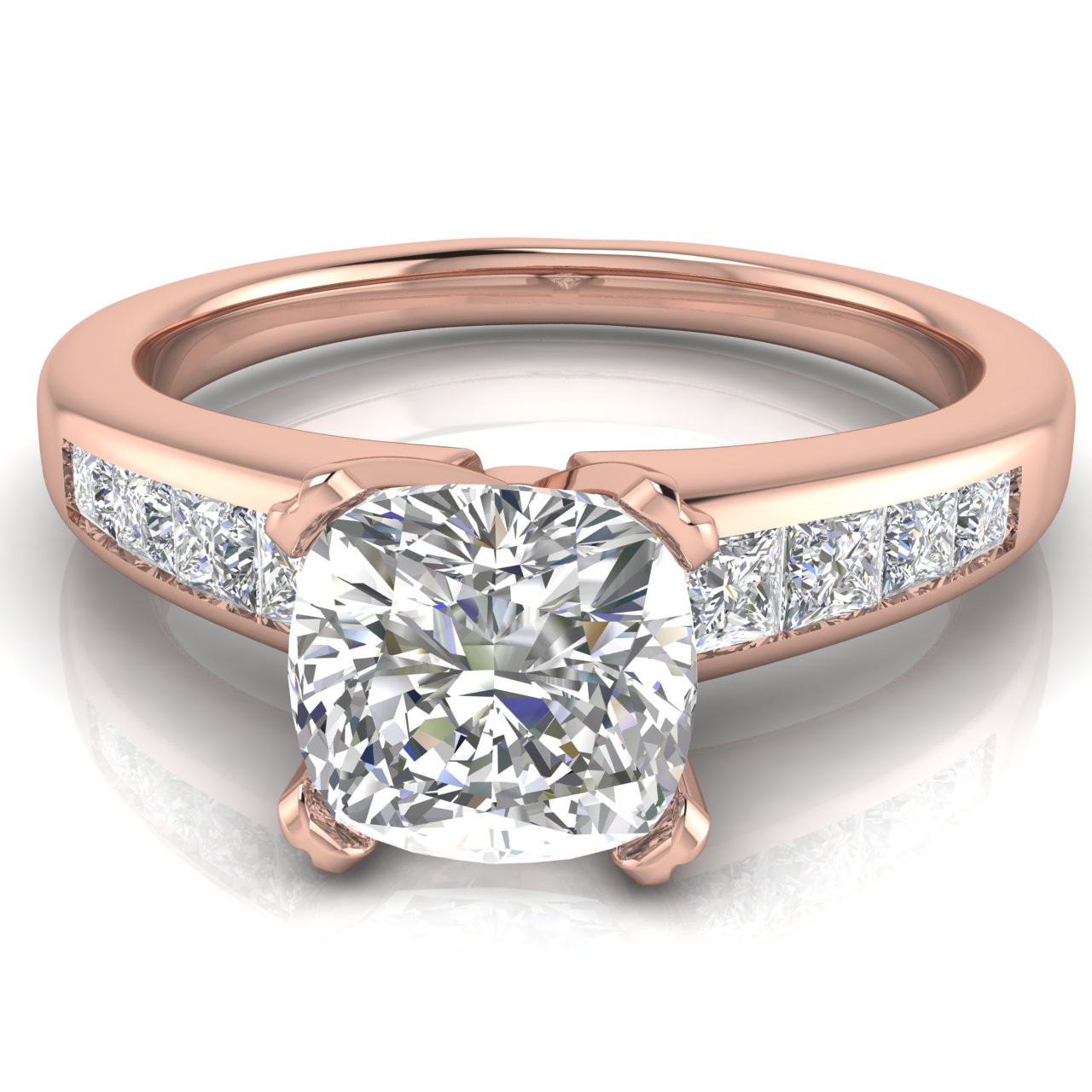Princess Channel Set Cushion Cut Moissanite Engagement Ring