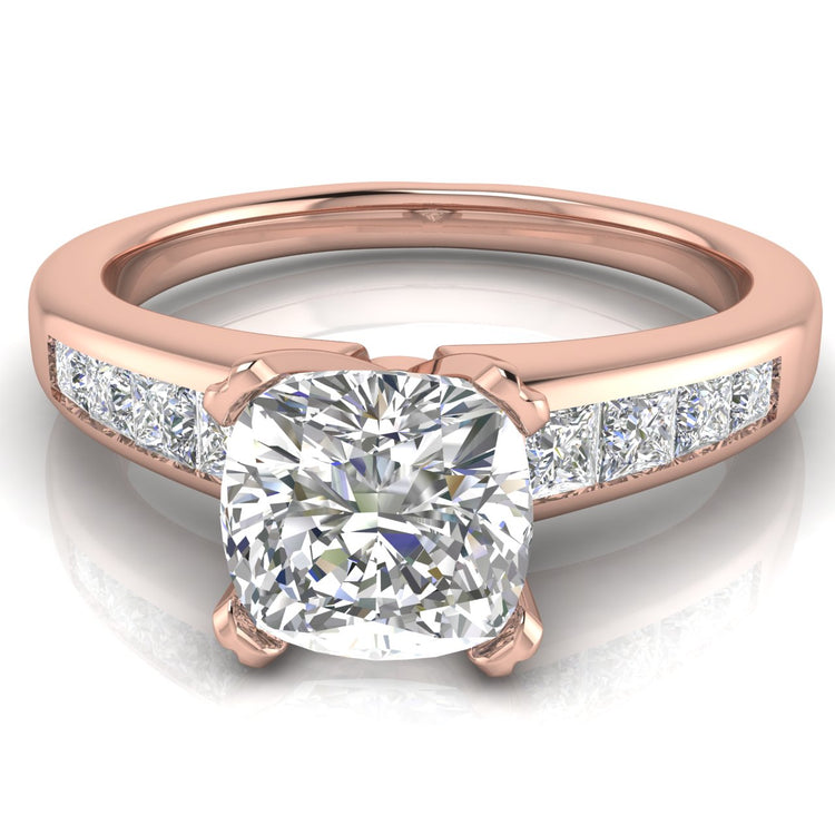 Princess Channel Set Cushion Cut Moissanite Engagement Ring