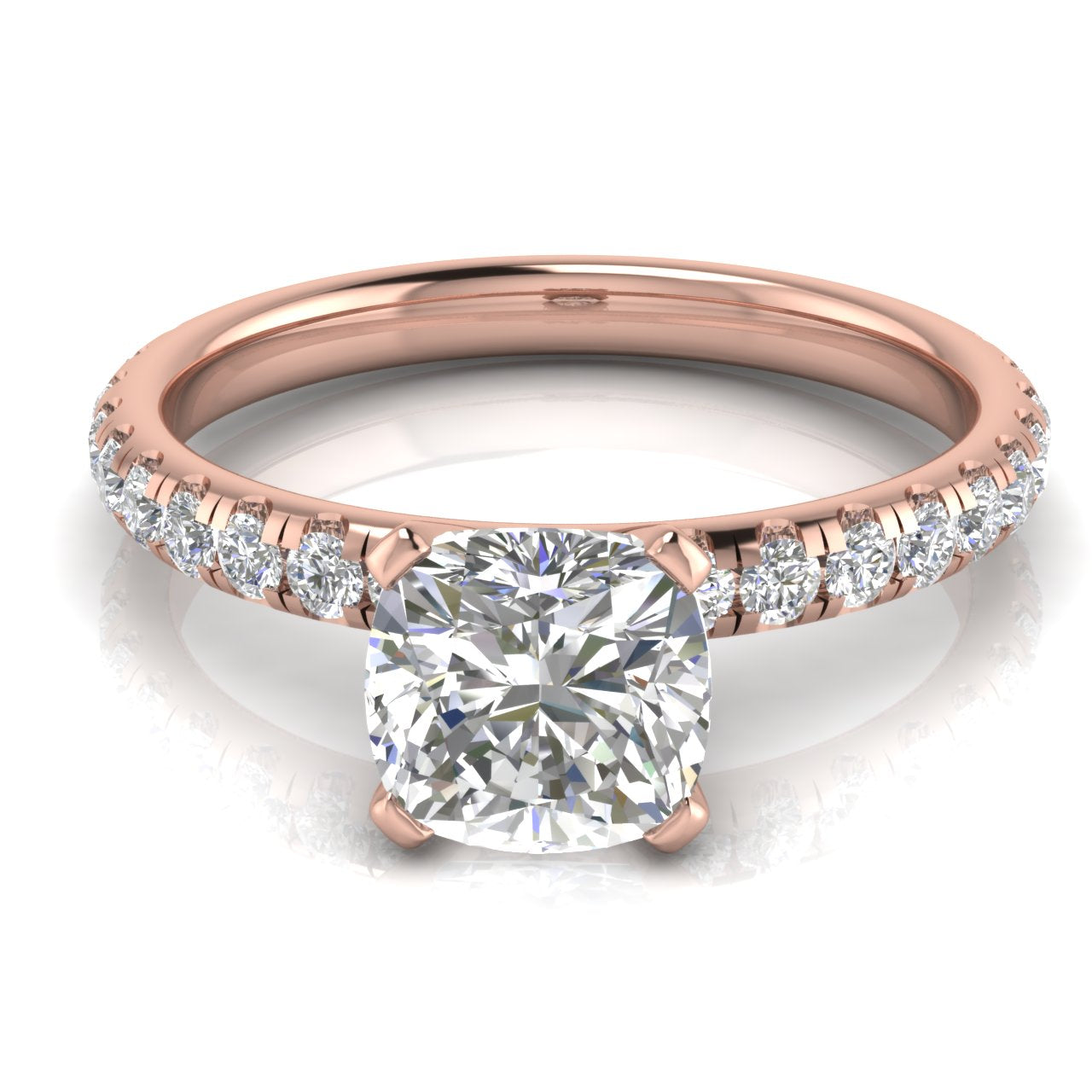 Classic Pave Cushion Cut Moissanite Engagement Ring