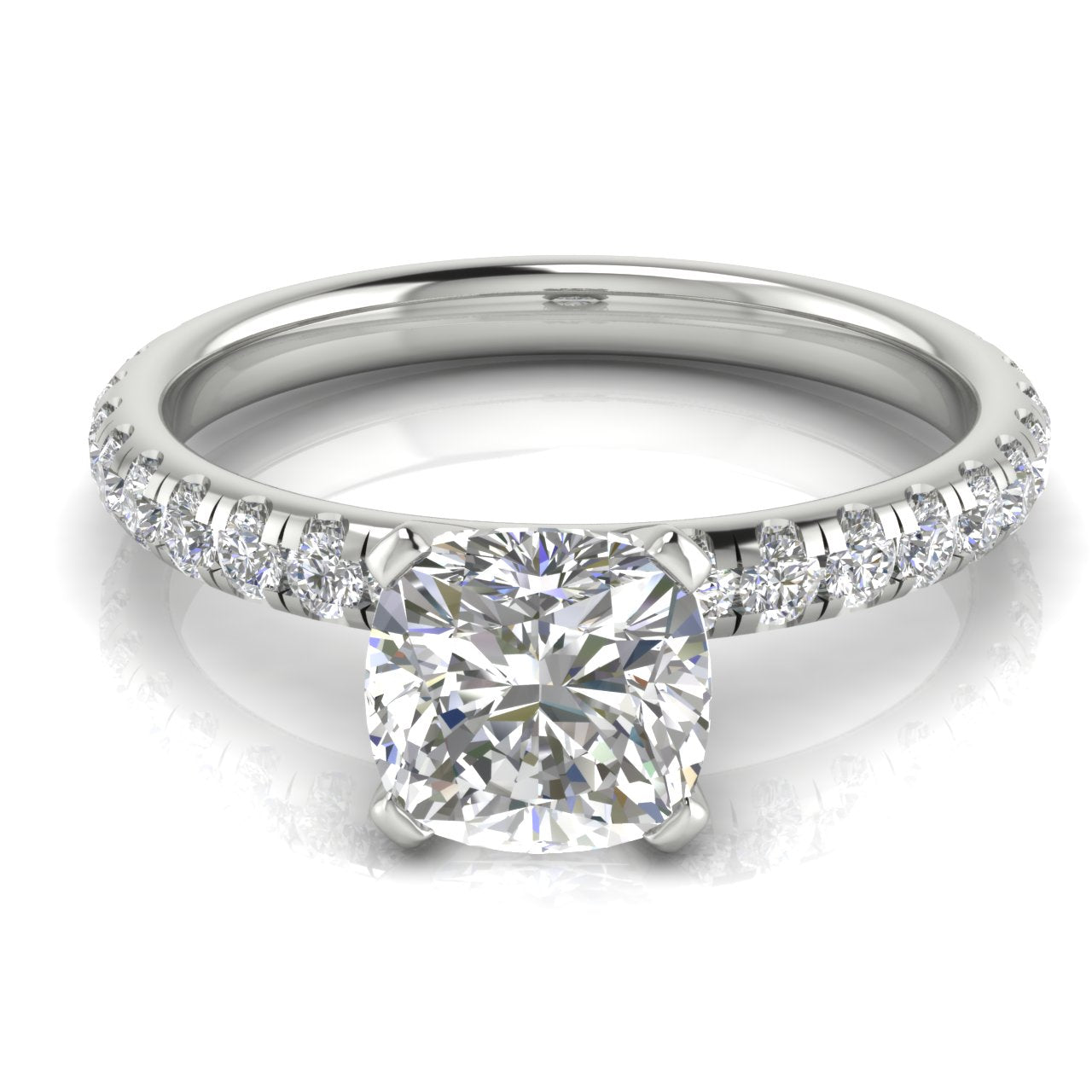 Classic Pave Cushion Cut Moissanite Engagement Ring