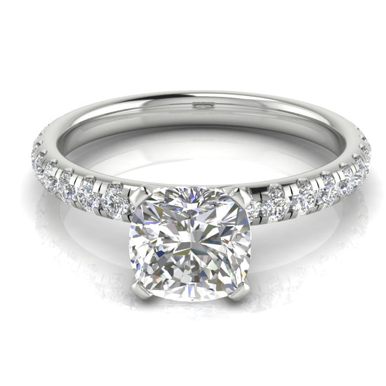 Classic Pave Cushion Cut Moissanite Engagement Ring