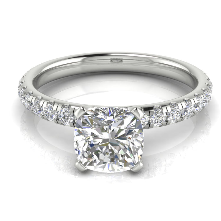 Classic Pave Cushion Cut Lab Diamond Engagement Ring