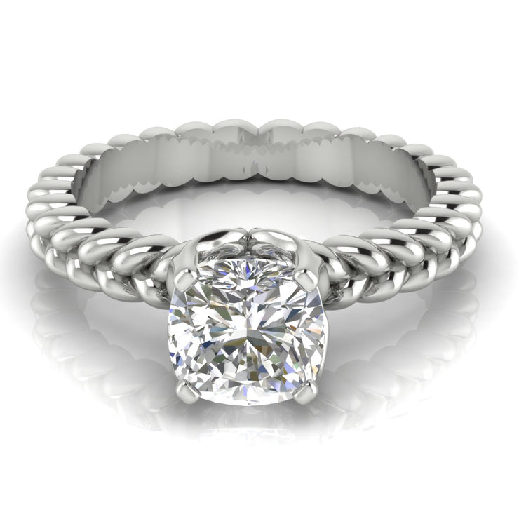 Rope Band Cushion Cut Engagement Ring | Moissanite | Lab Grown Diamond