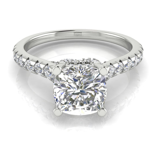 Bridge Pave Cushion Cut Engagement Ring | Moissanite | Lab Grown Diamond