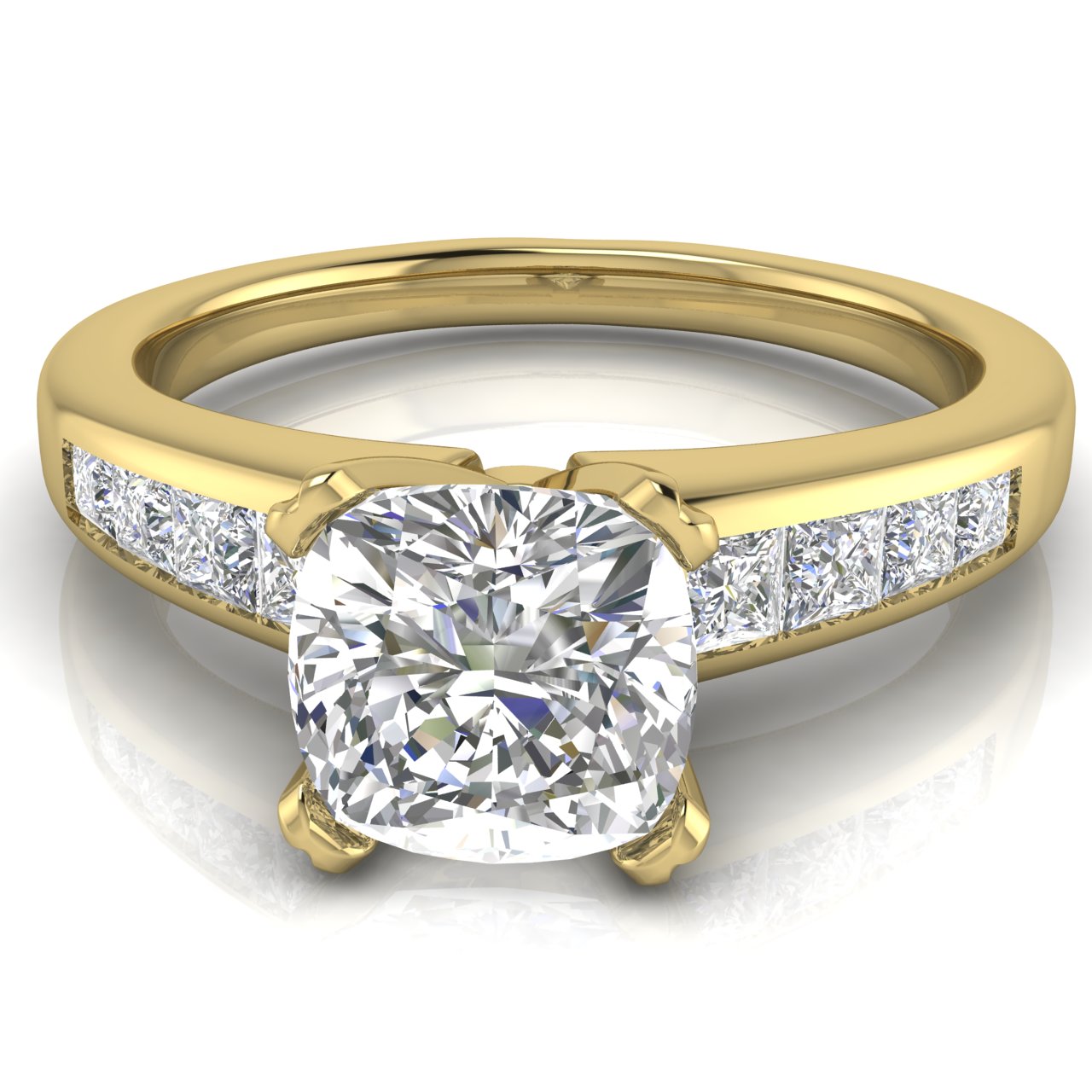 Princess Channel Set Cushion Cut Moissanite Engagement Ring