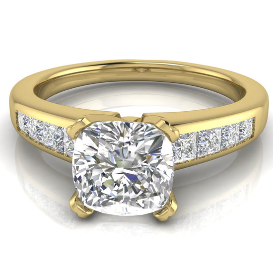 Princess Channel Set Cushion Cut Moissanite Engagement Ring