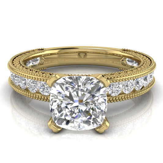 Nature Milgrain Cushion Cut Lab Diamond Engagement Ring