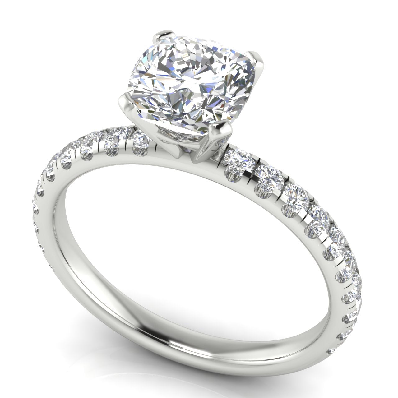 Classic Pave Cushion Cut Moissanite Engagement Ring