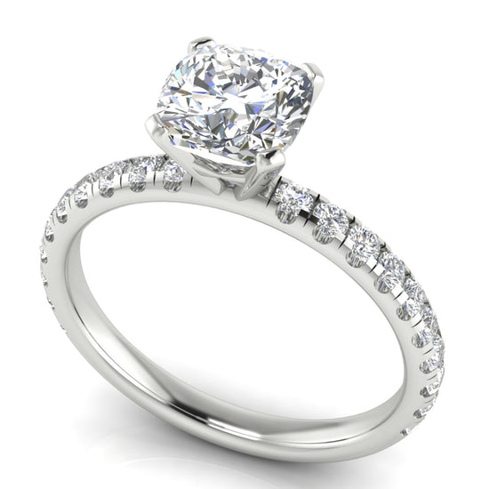 Classic Pave Cushion Cut Moissanite Engagement Ring