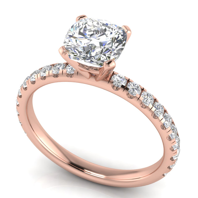 Classic Pave Cushion Cut Moissanite Engagement Ring