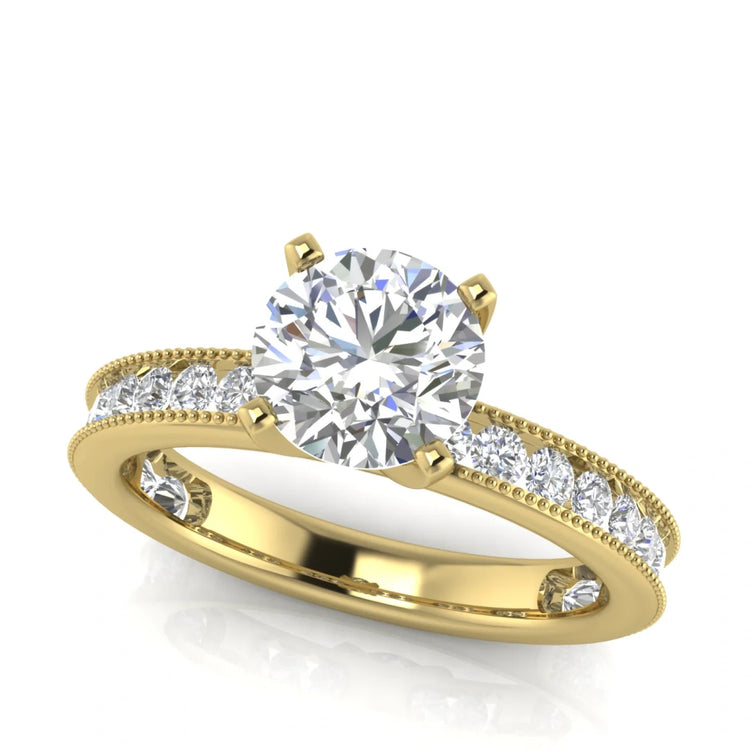 Channel Set Milgrain Round Cut Lab Diamond Engagement Ring