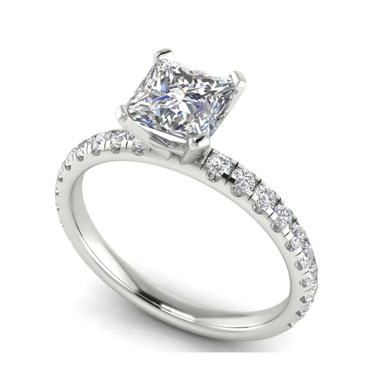 Classic Pave Princess Cut Lab Diamond Engagement Ring