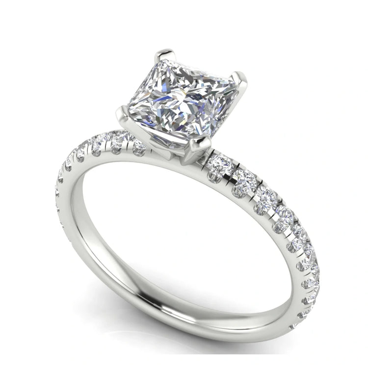 Classic Pave Princess Cut Lab Diamond Engagement Ring