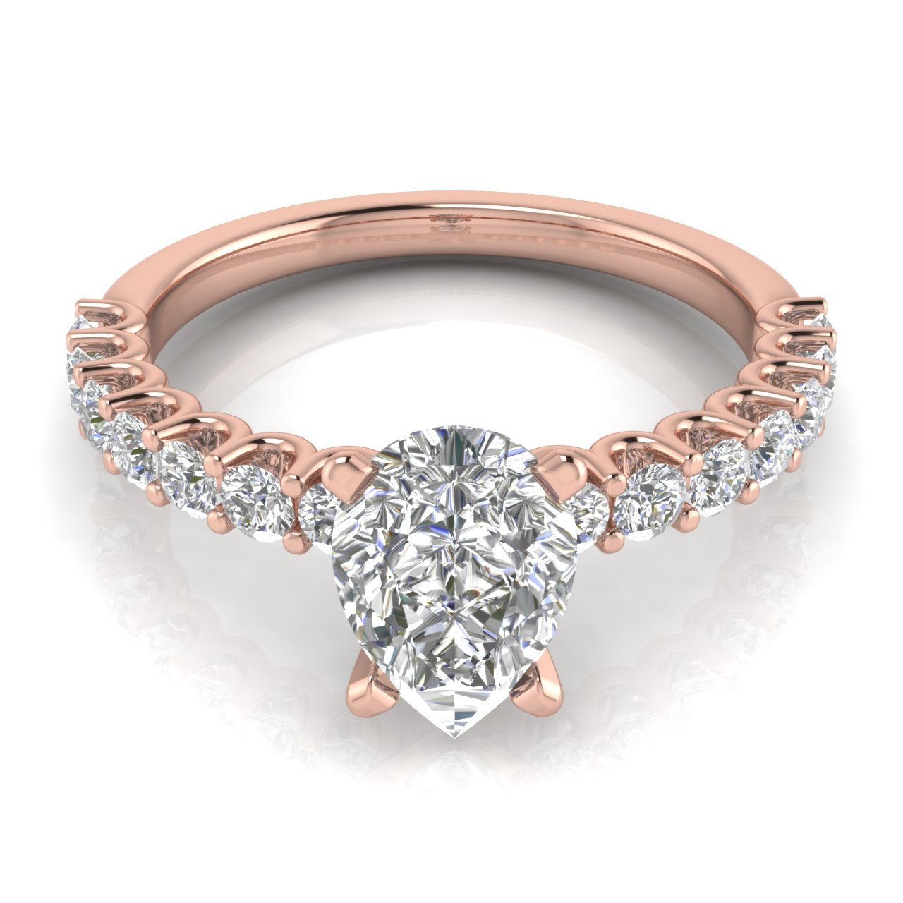 U Prong Pave Pear Shaped Moissanite Engagement Ring