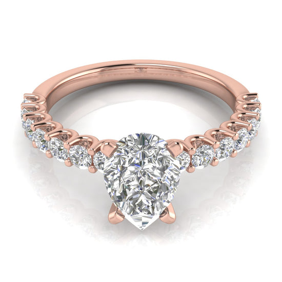 U Prong Pave Pear Shaped Moissanite Engagement Ring