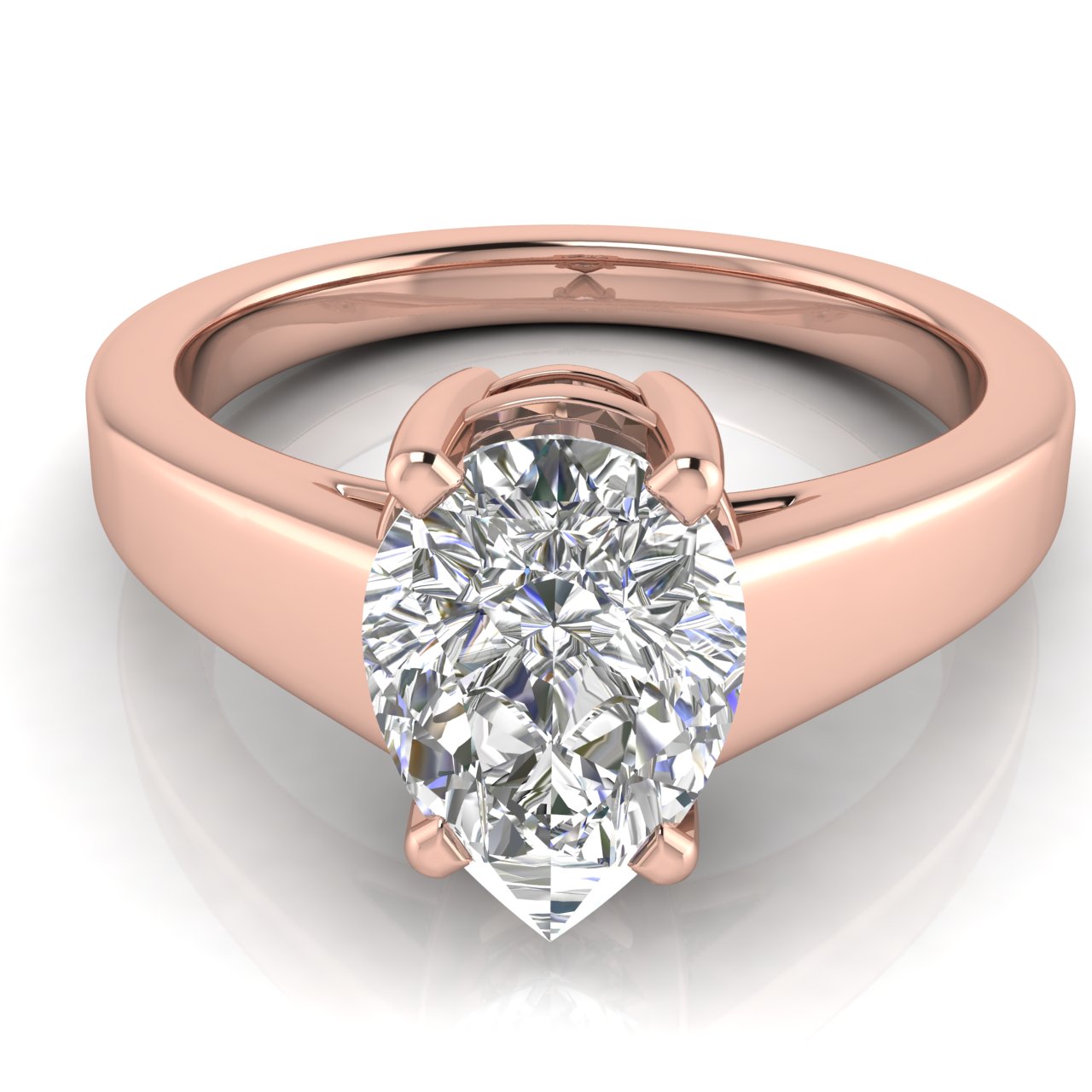 Wide Band Cathedral Pear Shaped Lab Diamond Engagement Ring