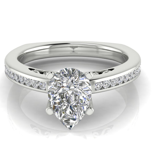 Euro Channel Set Pear Shaped Engagement Ring | Moissanite | Lab Grown Diamond