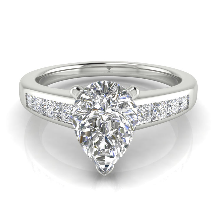 Princess Channel Set Pear Shaped  Engagement Ring | Moissanite | Lab Grown Diamond