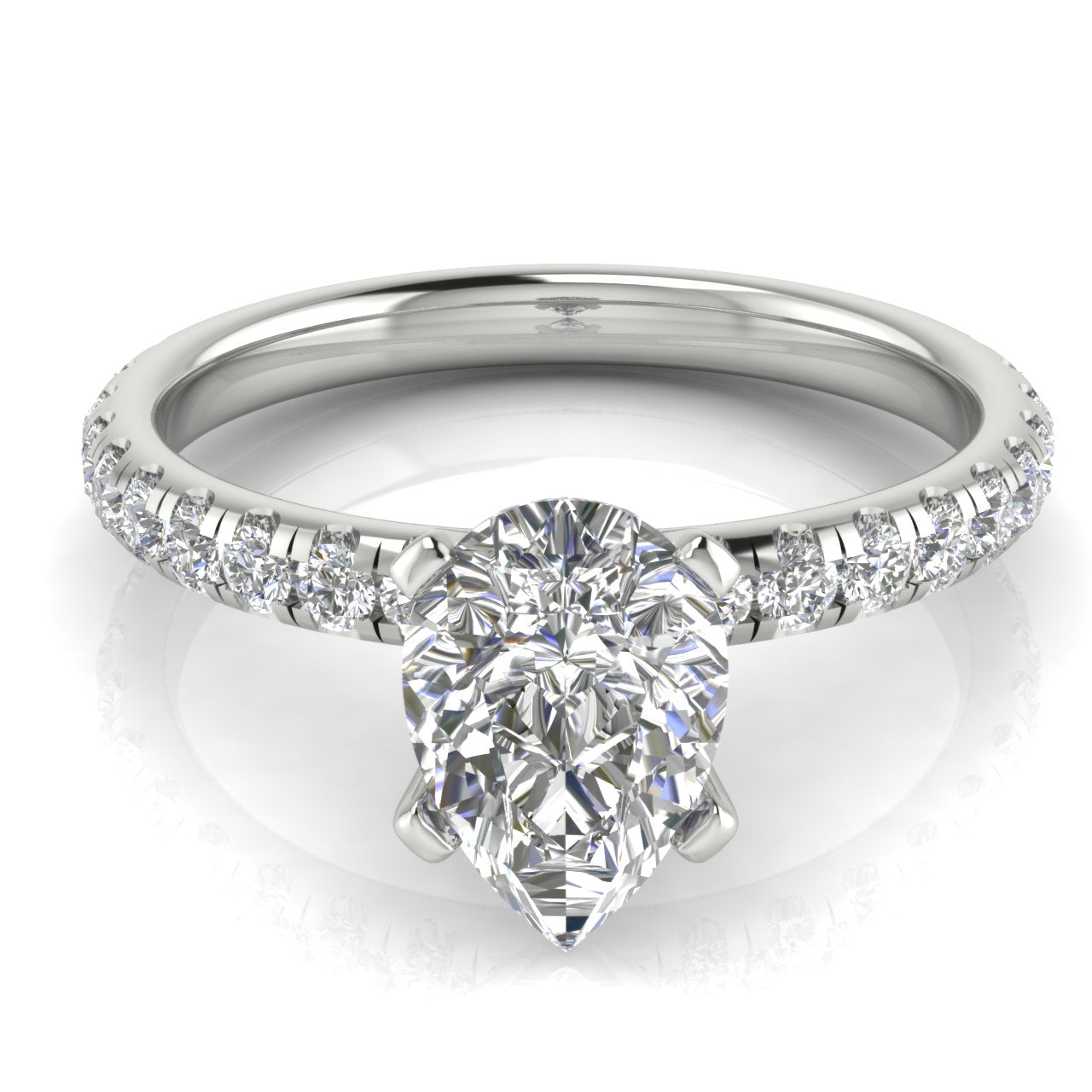 Classic Pave Pear Shaped Moissanite Engagement Ring