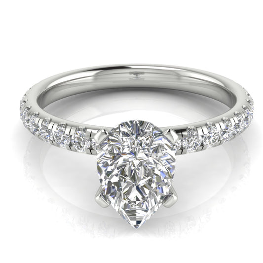 Classic Pave Pear Shaped Moissanite Engagement Ring