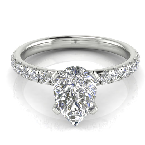 Classic Pave Pear Shaped Moissanite Engagement Ring