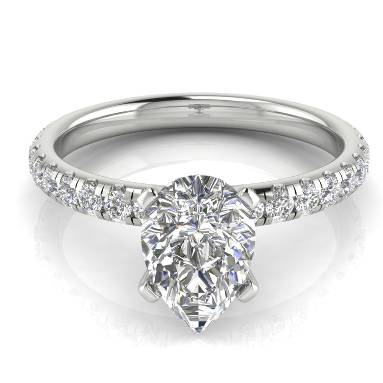 Classic Pave Pear Shaped Moissanite Engagement Ring