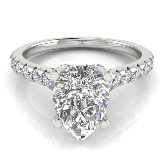 Bridge Pave Pear Shaped Moissanite Engagement Ring