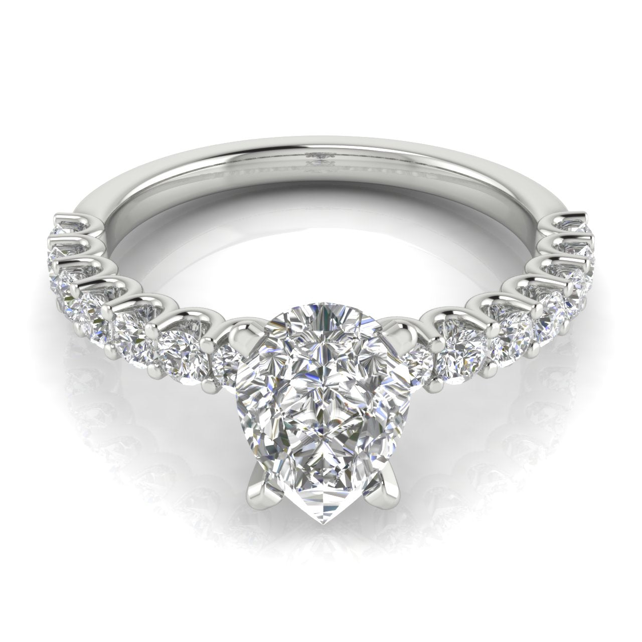 U Prong Pave Pear Shaped Moissanite Engagement Ring