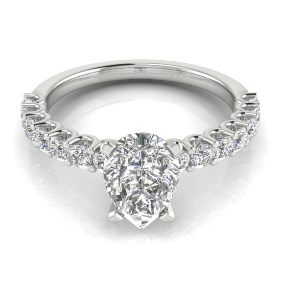 U Prong Pave Pear Shaped Moissanite Engagement Ring