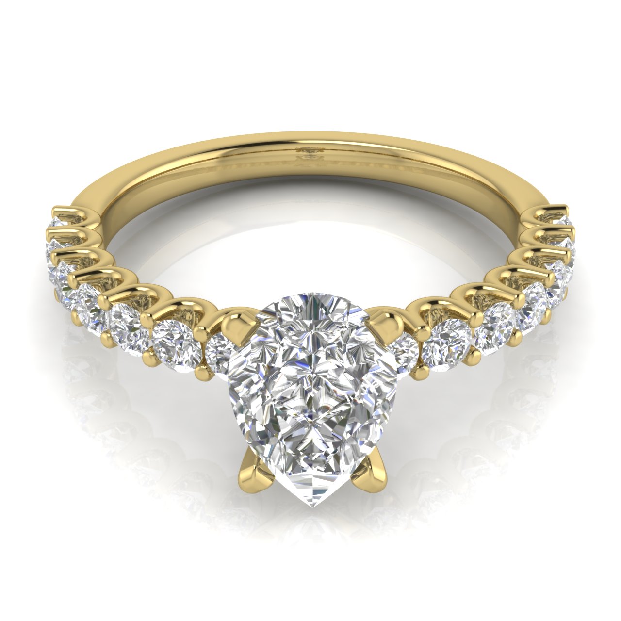 U Prong Pave Pear Shaped Moissanite Engagement Ring