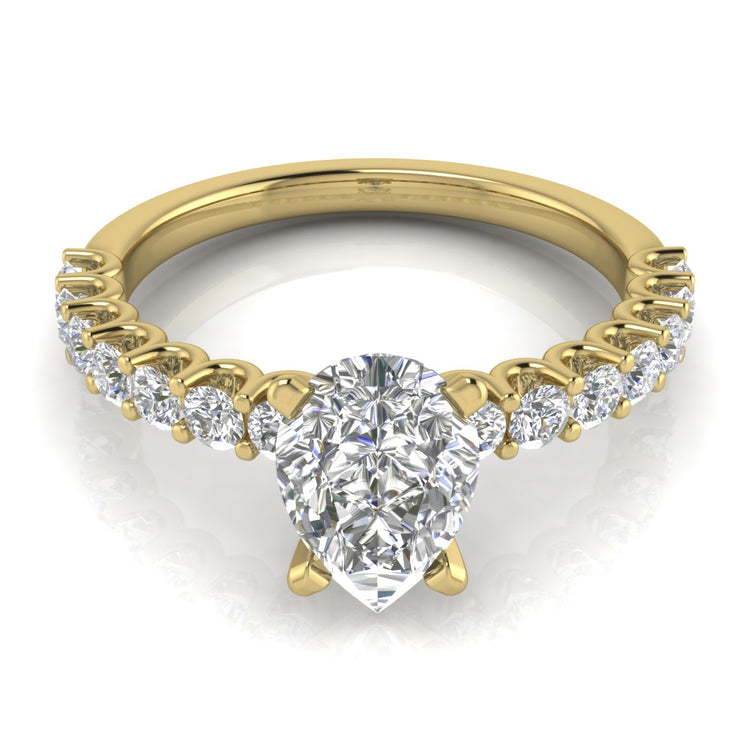 U Prong Pave Pear Shaped Moissanite Engagement Ring
