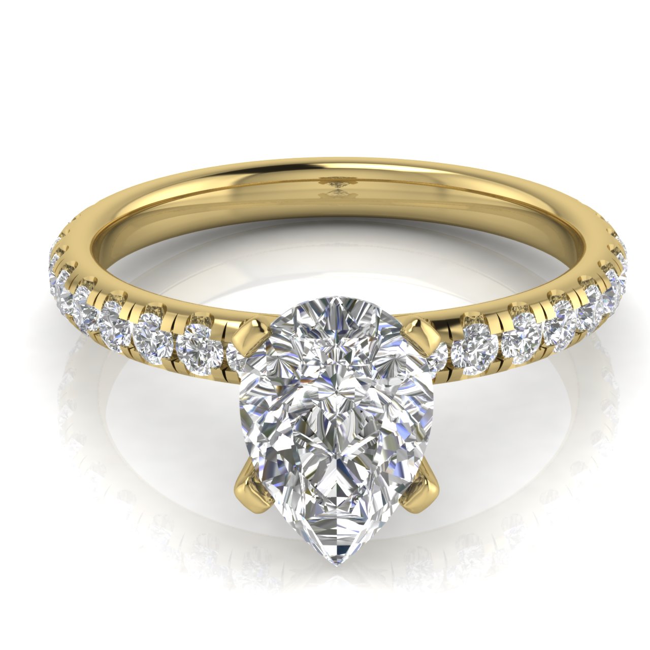 Classic Pave Pear Shaped Moissanite Engagement Ring
