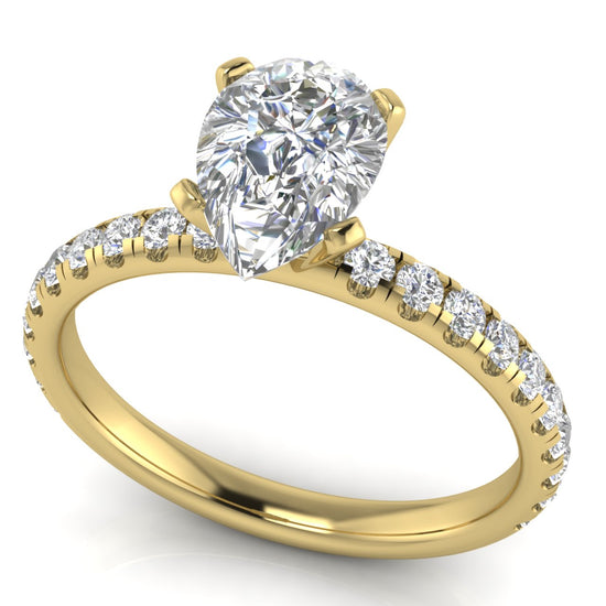 Classic Pave Pear Shaped Moissanite Engagement Ring