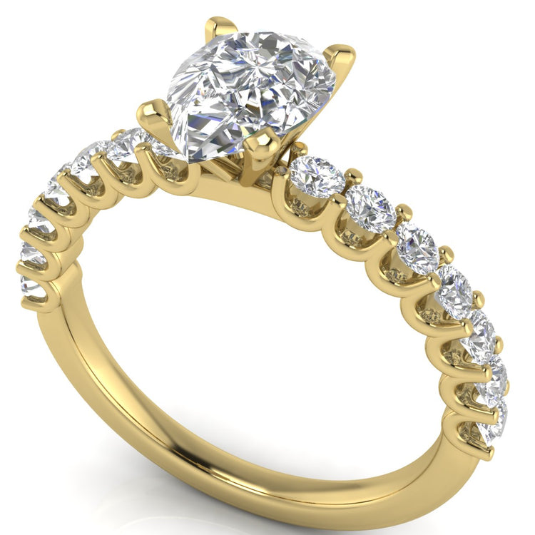 U Prong Pave Pear Shaped Moissanite Engagement Ring
