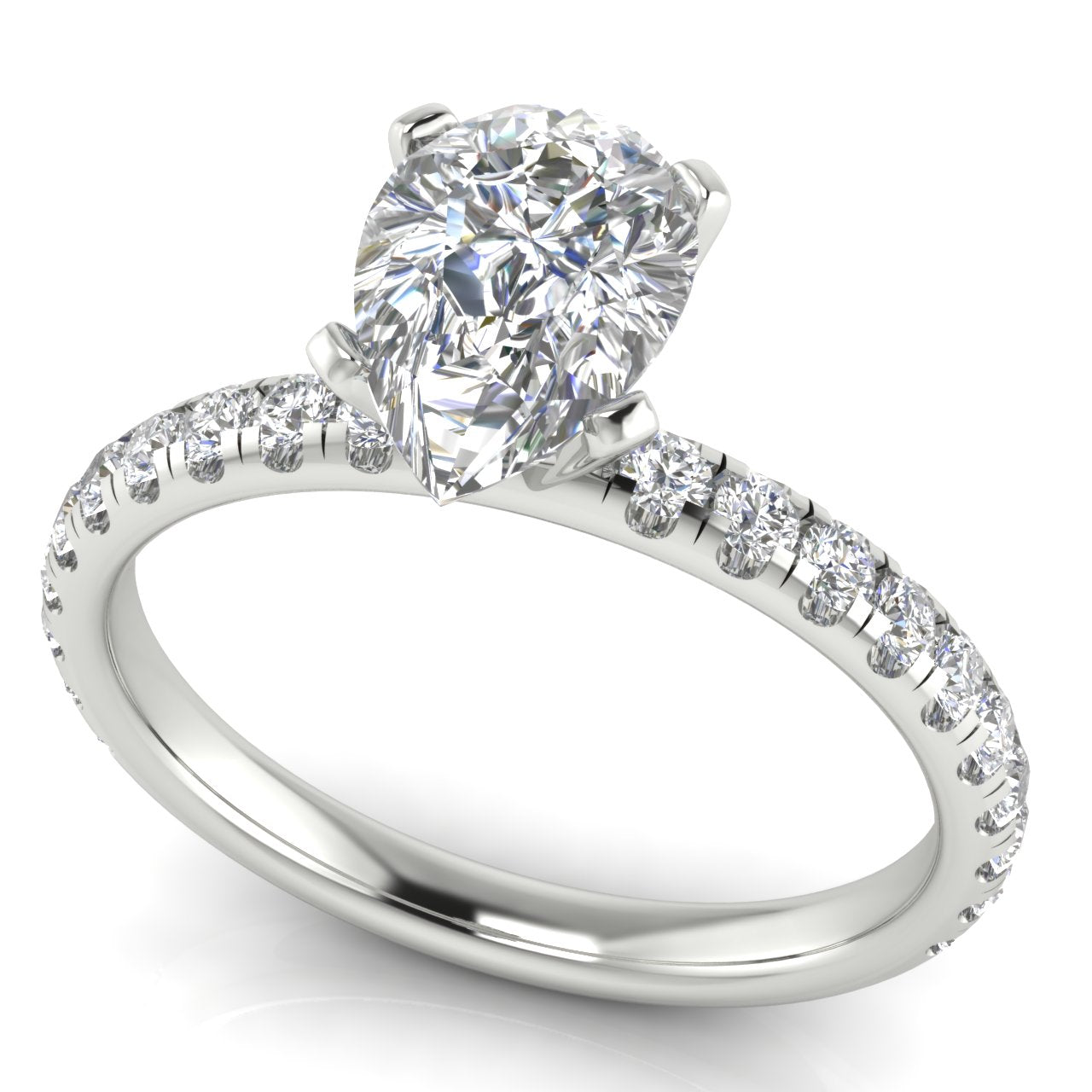 Classic Pave Pear Shaped Moissanite Engagement Ring