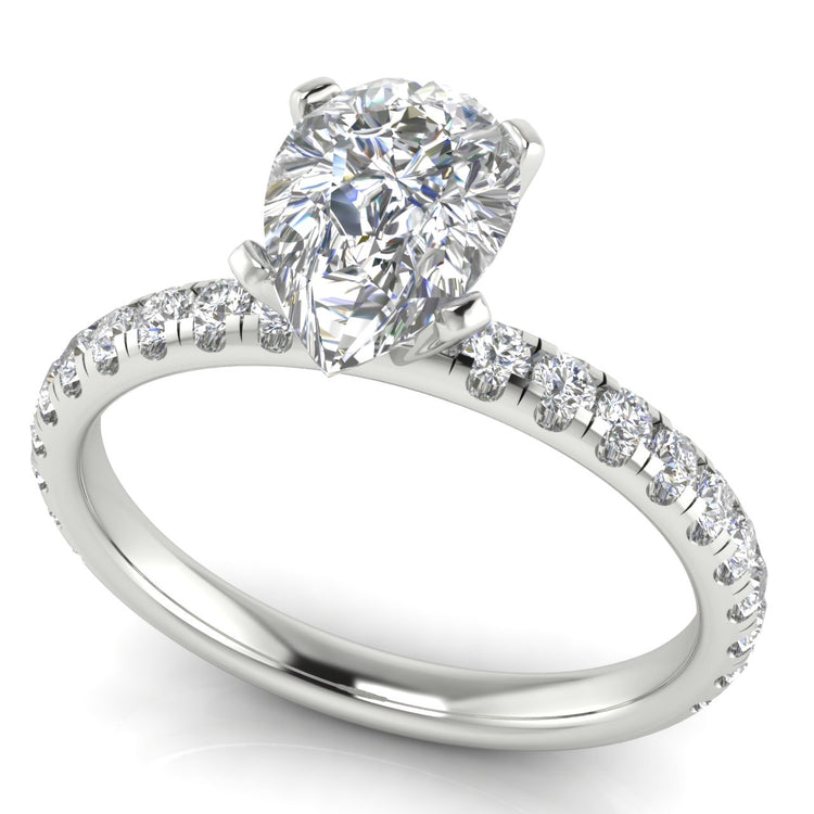 Classic Pave Pear Shaped Moissanite Engagement Ring