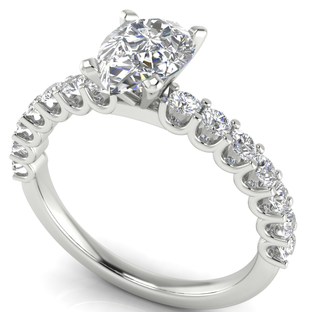 U Prong Pave Pear Shaped Moissanite Engagement Ring