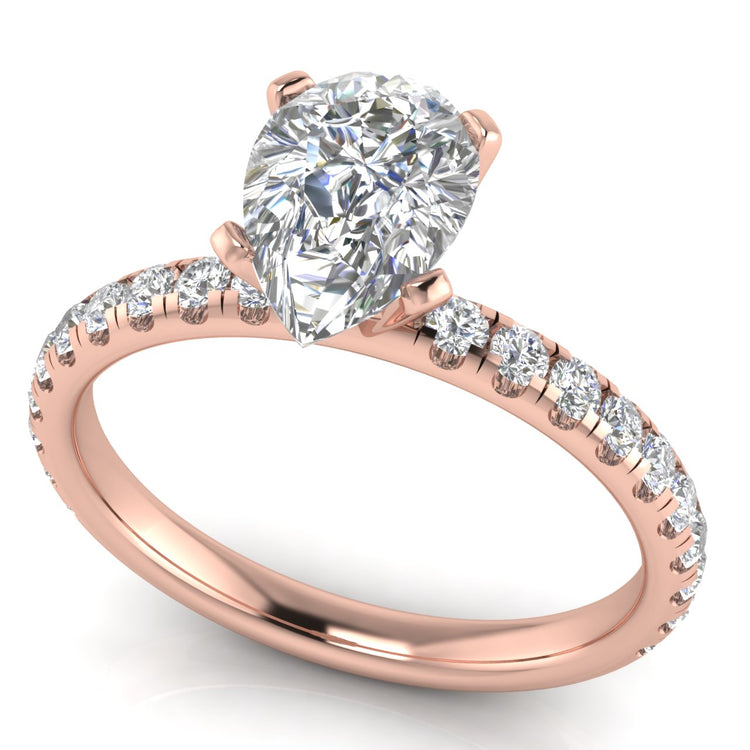 Classic Pave Pear Shaped Moissanite Engagement Ring