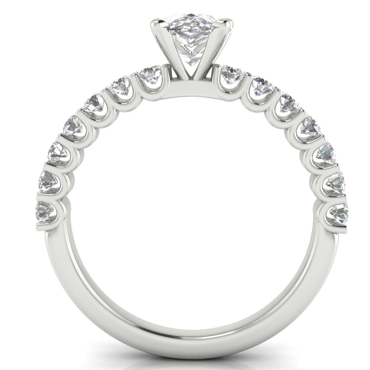U Prong Pave Pear Shaped Moissanite Engagement Ring