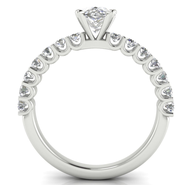 U Prong Pave Pear Shaped Moissanite Engagement Ring