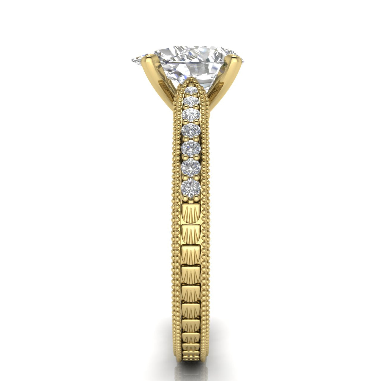 Tapered Vintage Inspired Pear Shaped Moissanite Engagement Ring